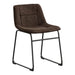 Right facing single view of a set of two contemporary brown chenille dining side chairs with black bases on a white background