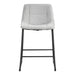 Front facing single view of a set of two contemporary light grey chenille counter height stools with black bases on a white background