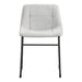 Front facing single view of a set of two contemporary light grey chenille dining side chairs with black bases on a white background