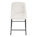 Front facing single view of a set of two contemporary white chenille counter height stools with black bases on a white background