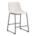 Right facing single view of a set of two contemporary white chenille counter height stools with black bases on a white background