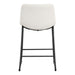 Front facing single back view of a set of two contemporary white chenille counter height stools with black bases on a white background