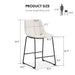 Informational image of the dimensions of a set of two contemporary white chenille counter height stools with black bases