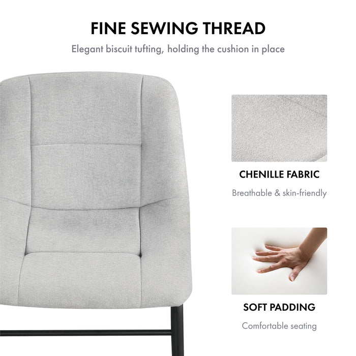 Informational image of the fine thread of a set of two contemporary white chenille counter height stools with black bases