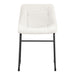 Front facing single back view of a set of two contemporary white chenille dining side chairs with black bases on a white background