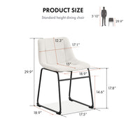 Informational image of the dimensions of a set of two contemporary white chenille dining side chairs with black bases