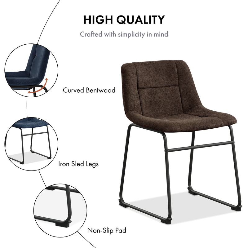 Informational image of the quality of a set of two contemporary white chenille dining side chairs with black bases