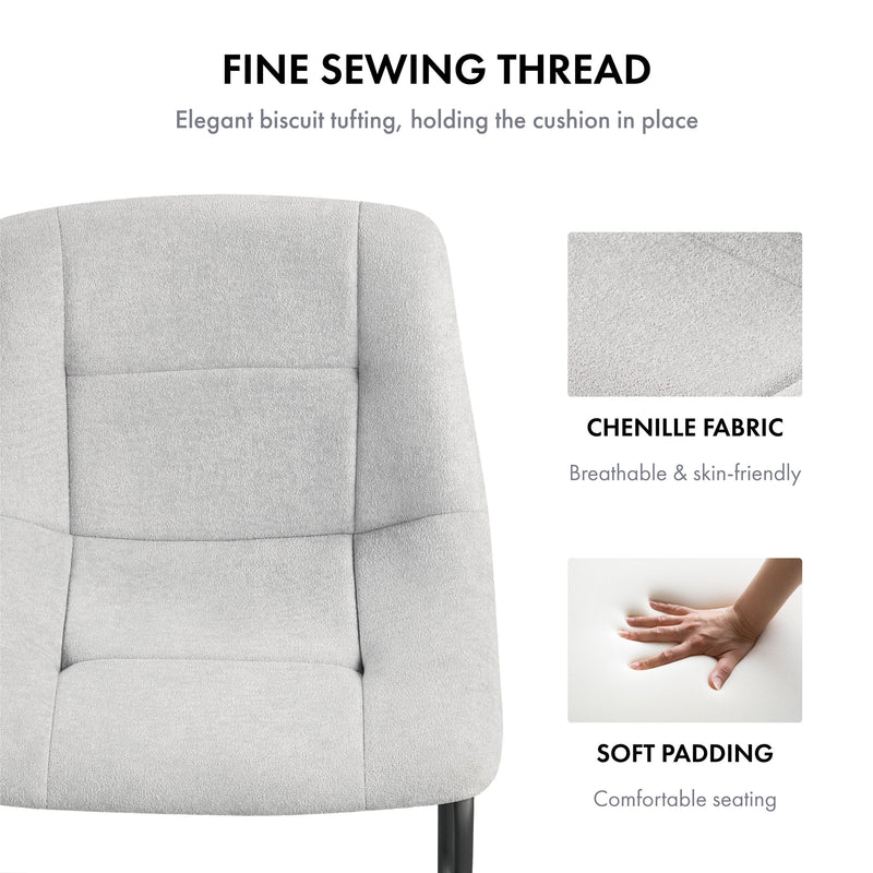 Informational image of the fine thread of a set of two contemporary white chenille dining side chairs with black bases