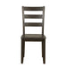 Front facing chair-only view of five-piece traditional espresso wooden dining set with a table and four chairs on a white background
