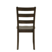 Front facing chair-only back view of five-piece traditional espresso wooden dining set with a table and four chairs on a white background