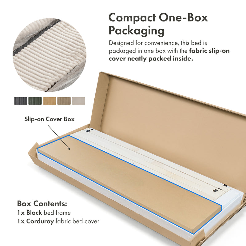 Claude Modern Corduroy Queen Size Platform Bed, No Box Spring Needed