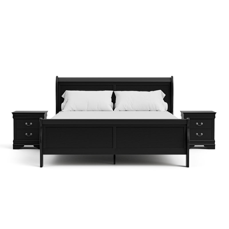 Devi Traditional Solid Wood 3-Piece Bed and 2-Nightstand Bedroom Set