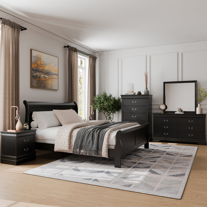 Devi Traditional Solid Wood 6-Piece Sleigh Bedroom Set