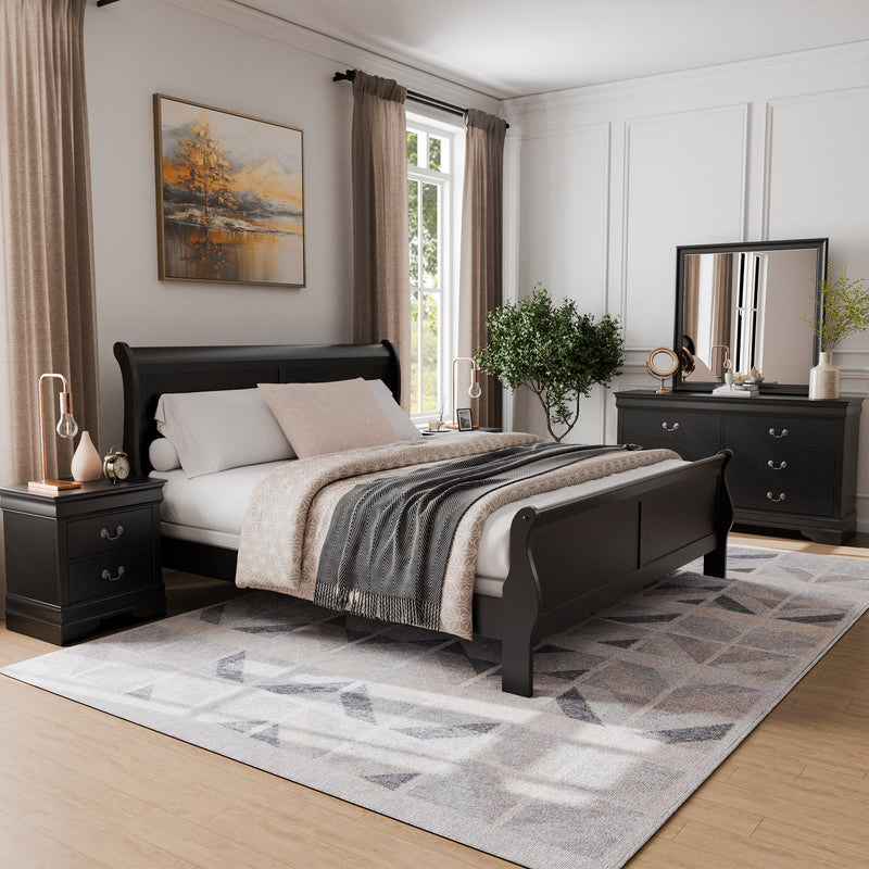 Devi Traditional Solid Wood 5-Piece Sleigh Bedroom Set