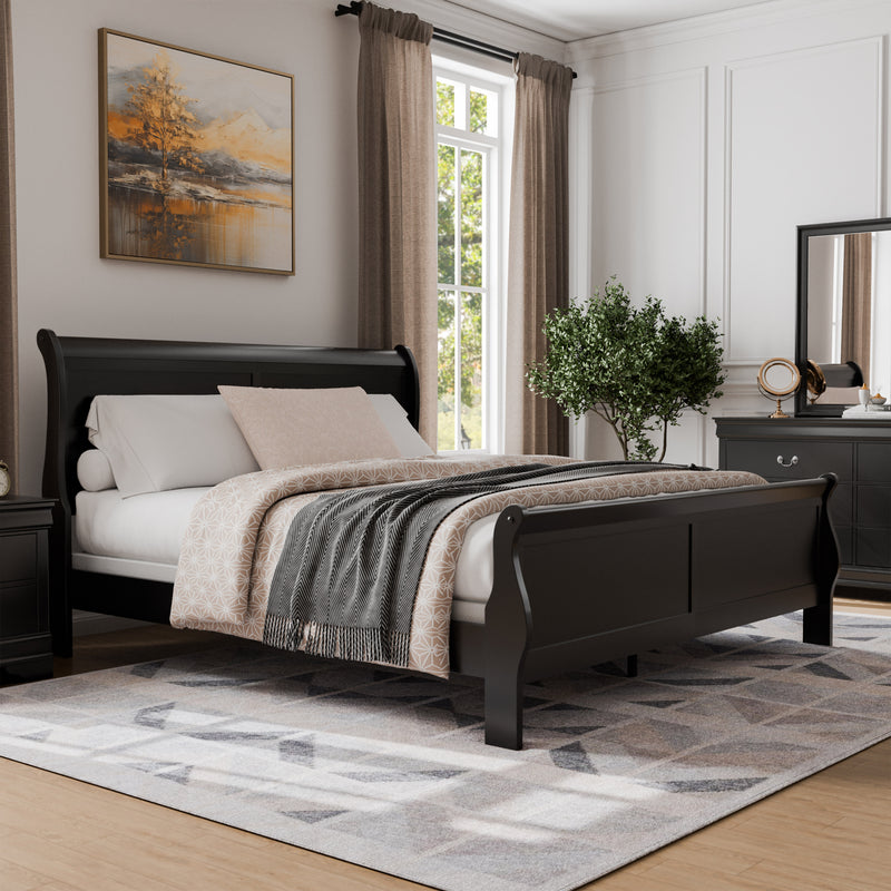 Devi Traditional Solid Wood Sleigh Bed