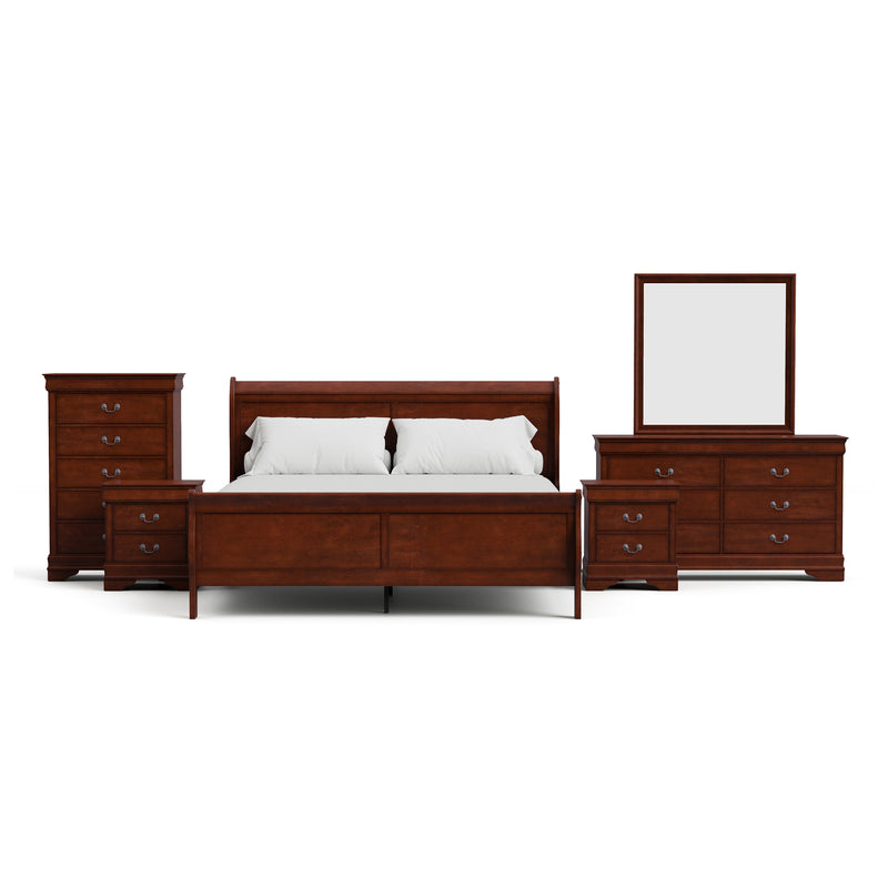 Devi Traditional Solid Wood 6-Piece Sleigh Bedroom Set
