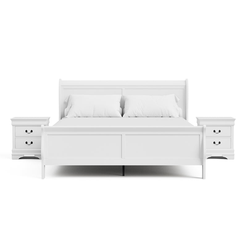 Devi Traditional Solid Wood 3-Piece Bed and 2-Nightstand Bedroom Set