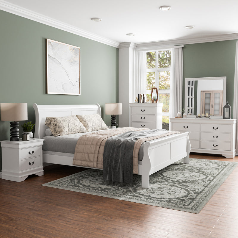 Devi Traditional Solid Wood 6-Piece Sleigh Bedroom Set