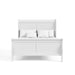Front facing traditional black finish solid wood full sleigh bed with linens on a white background