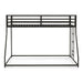 Front facing contemporary black metal twin-over-full bunk bed on a white background