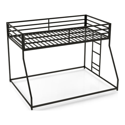 Right facing contemporary black metal twin-over-full bunk bed on a white background