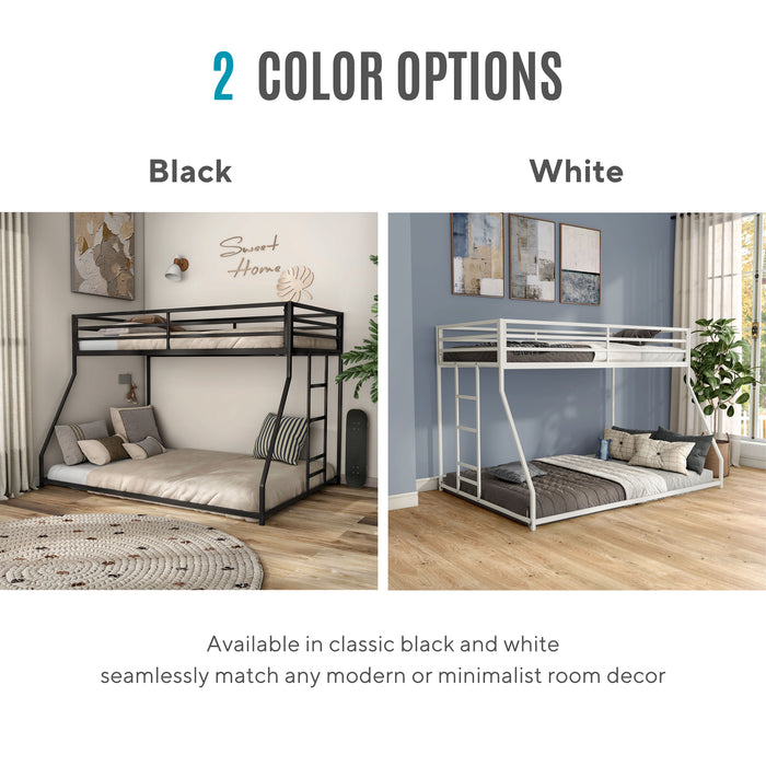 Informational image of the color options of a contemporary black metal twin-over-full bunk bed
