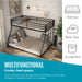 Informational image of the versatility of a contemporary black metal twin-over-full bunk bed