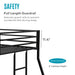 Informational image of the safety guardrail of a contemporary black metal twin-over-full bunk bed