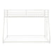 Front facing contemporary white metal twin-over-full bunk bed on a white background