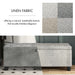 Informational image of the fabric of a modern grey upholstered storage bench with a lift top