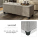 Informational image of the nailhead trim of a modern grey upholstered storage bench with a lift top