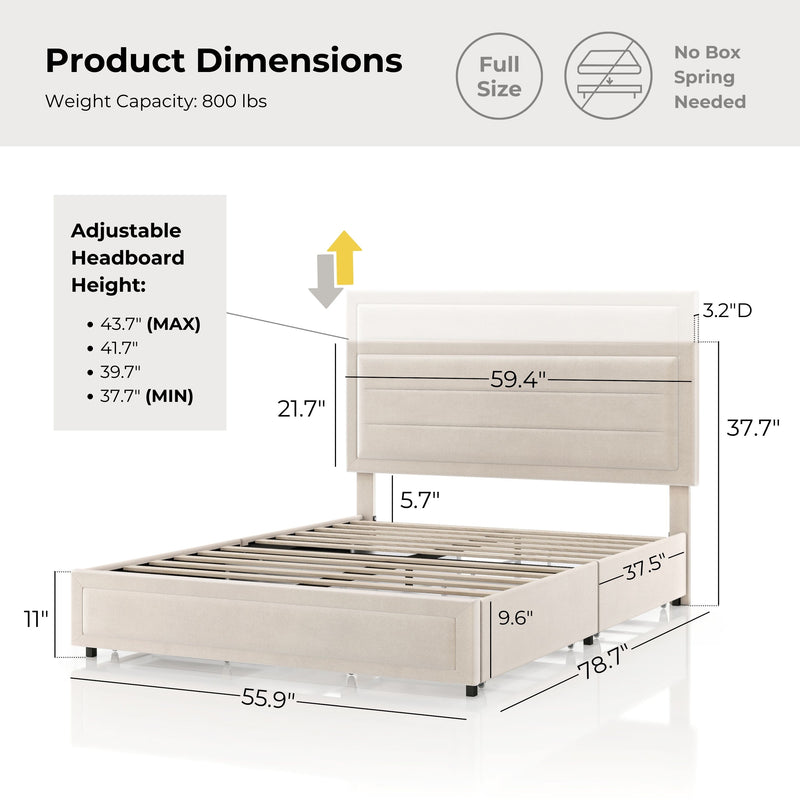Zarvo Modern Upholstered Platform Bed with Storage Drawers