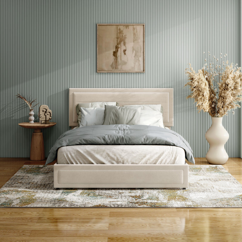 Zarvo Modern Upholstered Platform Bed with Storage Drawers