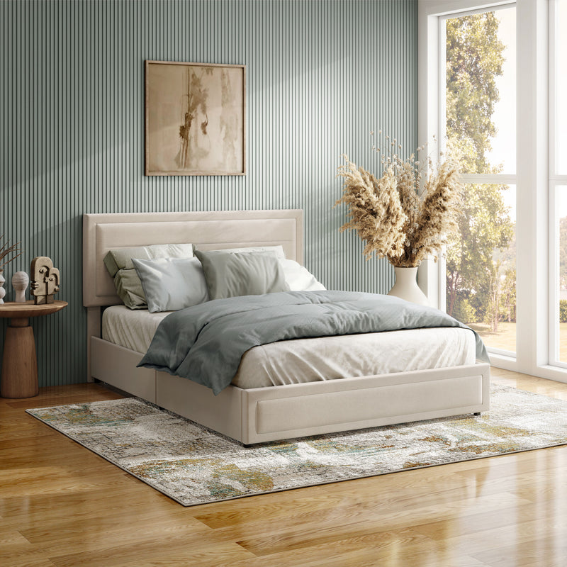 Zarvo Modern Upholstered Platform Bed with Storage Drawers