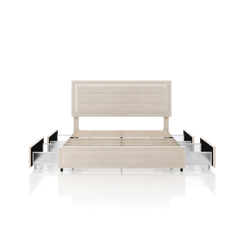 Zarvo Modern Upholstered Platform Bed with Storage Drawers