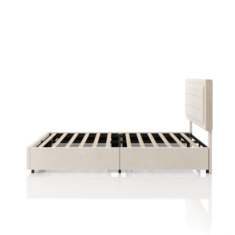Zarvo Modern Upholstered Platform Bed with Storage Drawers