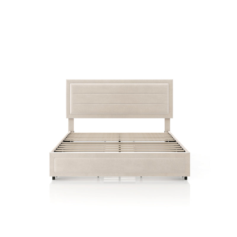 Zarvo Modern Upholstered Platform Bed with Storage Drawers