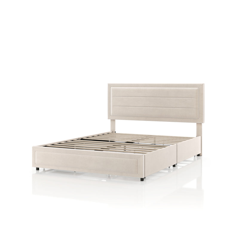 Zarvo Modern Upholstered Platform Bed with Storage Drawers