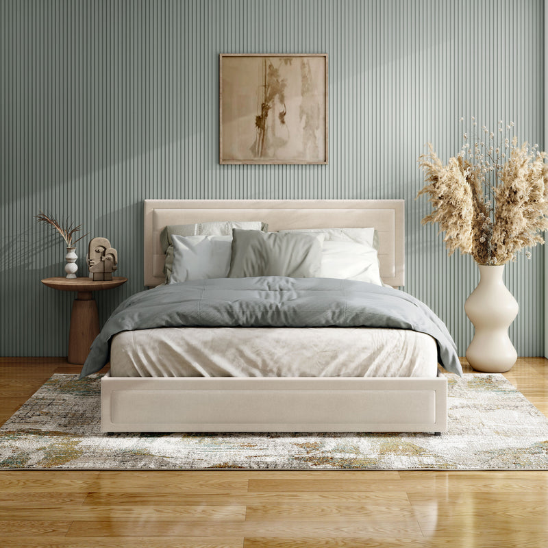 Zarvo Modern Upholstered Platform Bed with Storage Drawers