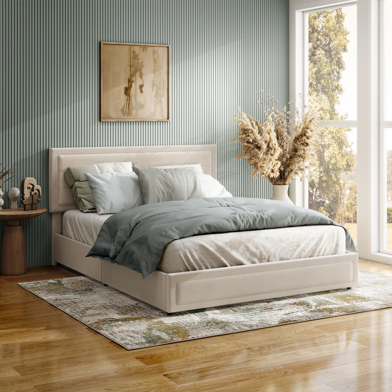 Zarvo Modern Upholstered Platform Bed with Storage Drawers