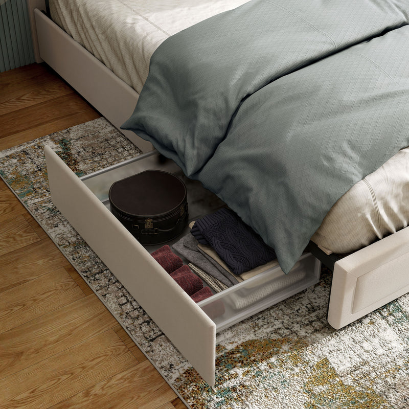 Zarvo Modern Upholstered Platform Bed with Storage Drawers