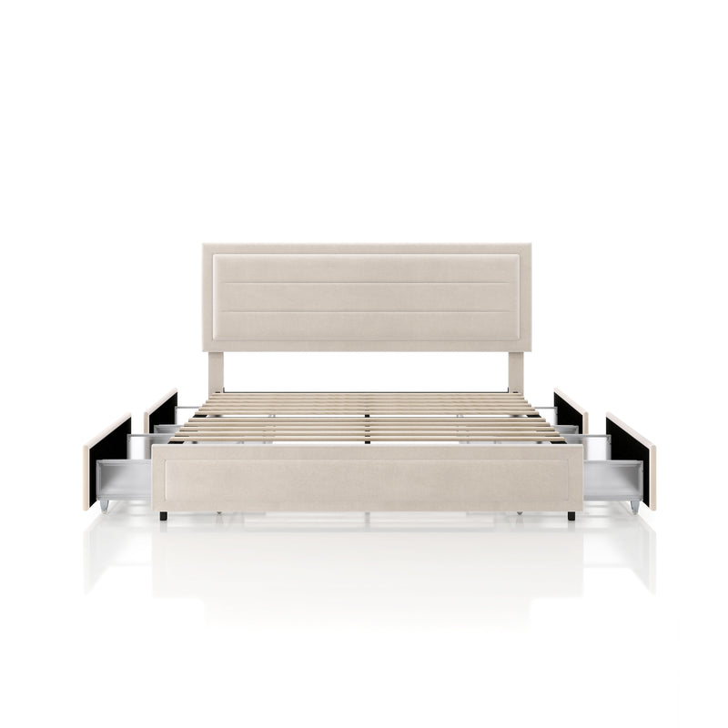 Zarvo Modern Upholstered Platform Bed with Storage Drawers
