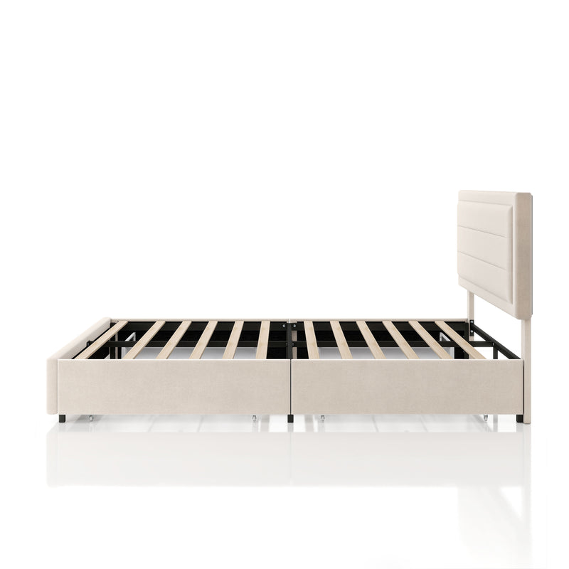 Zarvo Modern Upholstered Platform Bed with Storage Drawers
