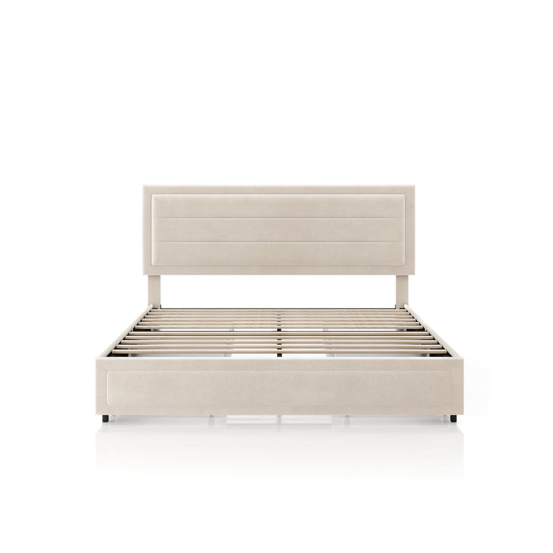 Zarvo Modern Upholstered Platform Bed with Storage Drawers