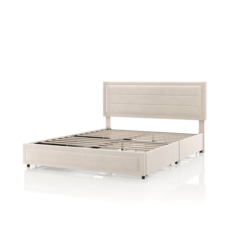 Zarvo Modern Upholstered Platform Bed with Storage Drawers