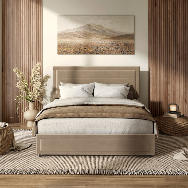 Zarvo Modern Upholstered Platform Bed with Storage Drawers