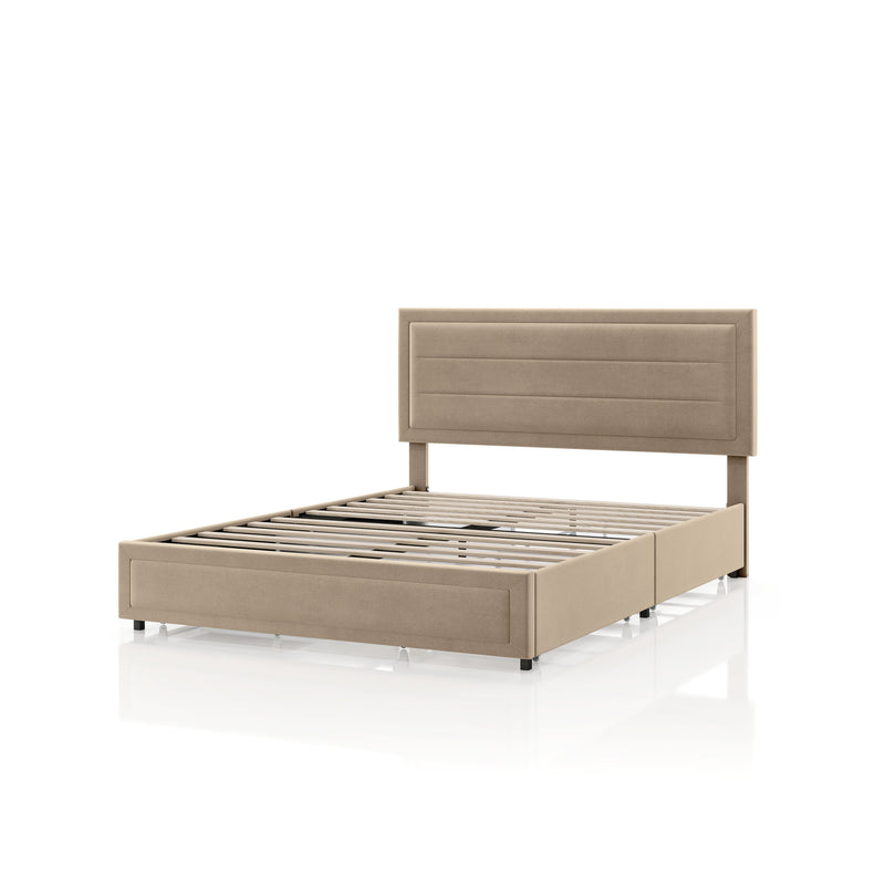 Zarvo Modern Upholstered Platform Bed with Storage Drawers