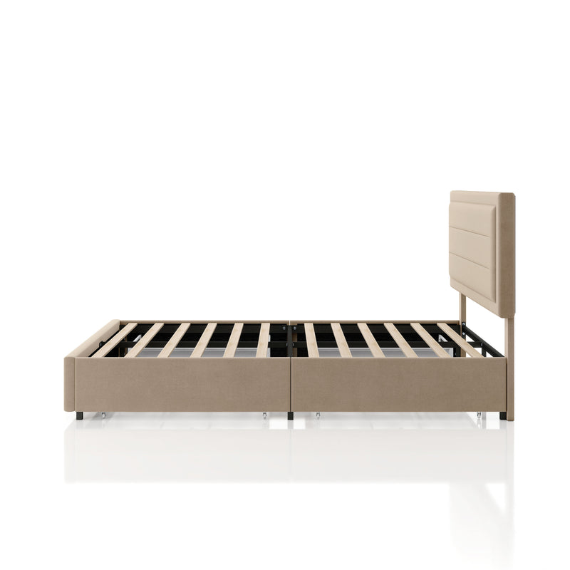 Zarvo Modern Upholstered Platform Bed with Storage Drawers