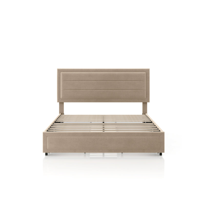 Zarvo Modern Upholstered Platform Bed with Storage Drawers