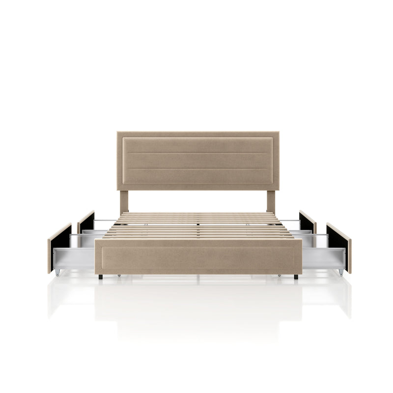 Zarvo Modern Upholstered Platform Bed with Storage Drawers